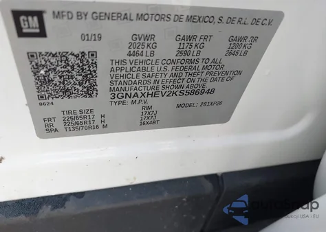 2019 Chevrolet Equinox Ls z USA, uszkodzony, nr VIN 3GNAXHEV2KS586948